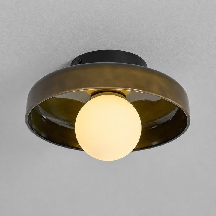 Flush-Mount Ceiling Lamp - Disc-Shaped Shade with Globe Bulb