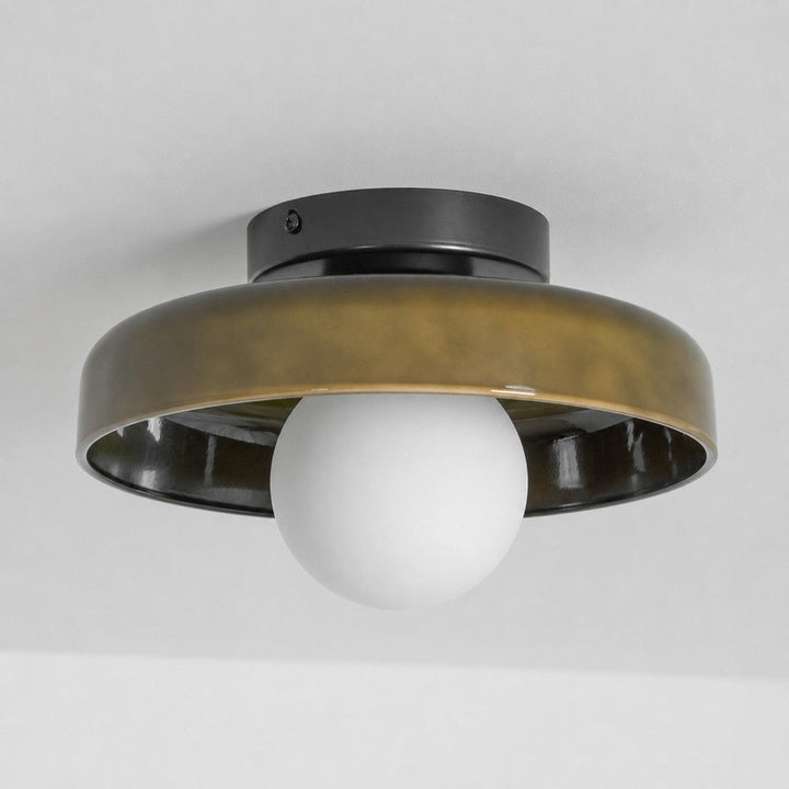 Flush-Mount Ceiling Lamp - Disc-Shaped Shade with Globe Bulb