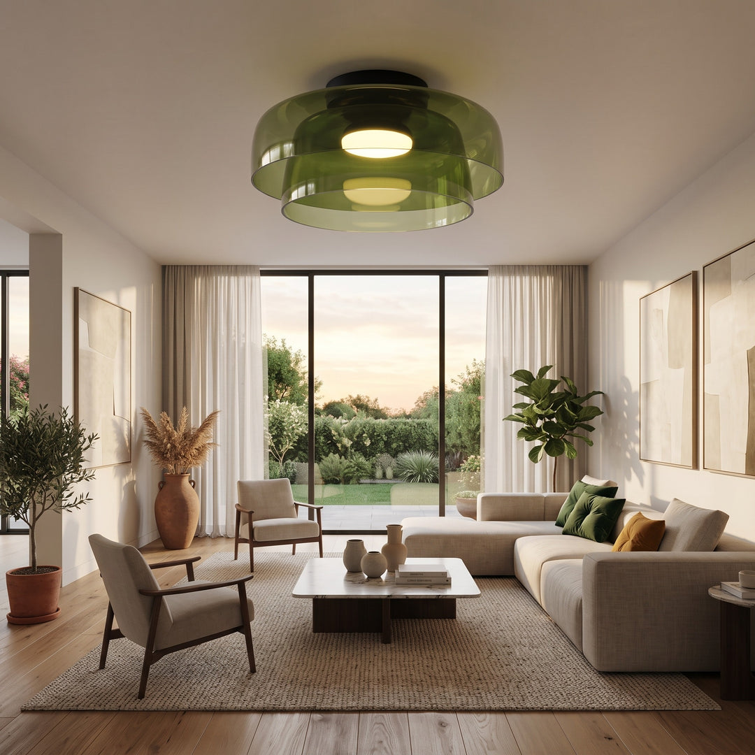 Glass Ceiling Lamp - Flush Mount with Multi-Tier Shade