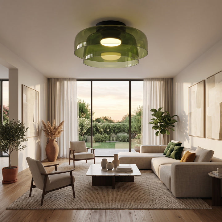 Glass Ceiling Lamp - Flush Mount with Multi-Tier Shade
