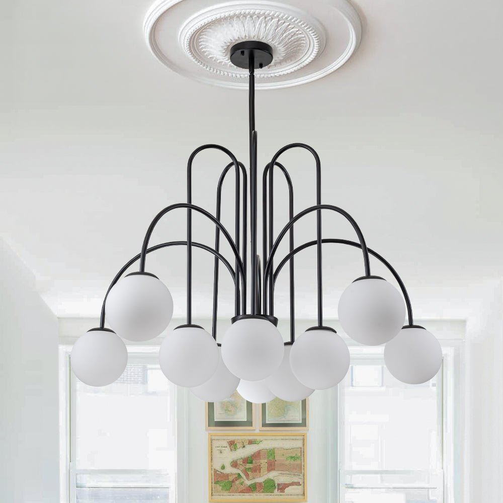 Glass Globe Chandelier | Mid-Century 10-Light Bubble Chandelier