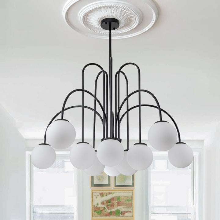 Glass Globe Chandelier | Mid-Century 10-Light Bubble Chandelier