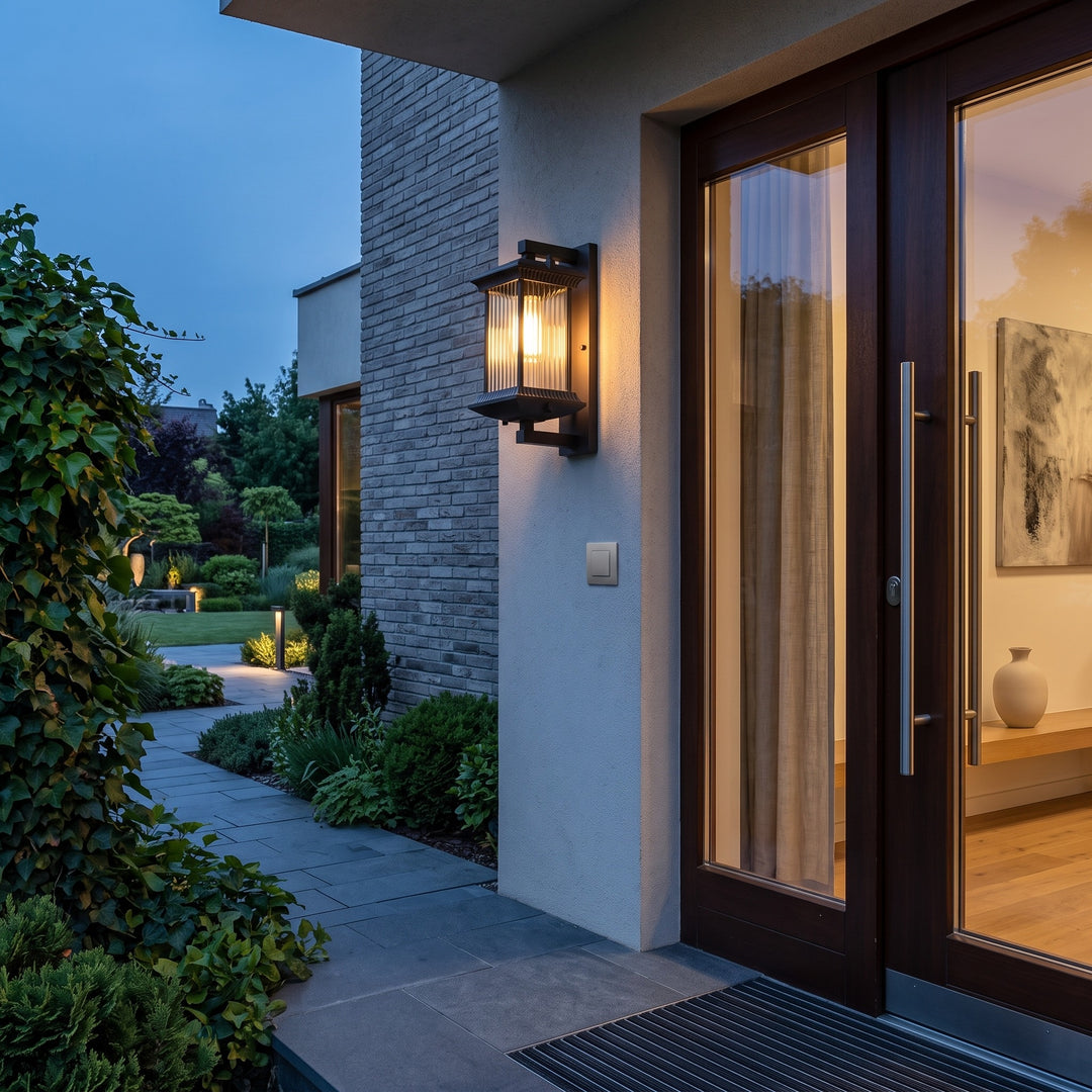 Glass Outdoor Wall Lantern styled in a home interior