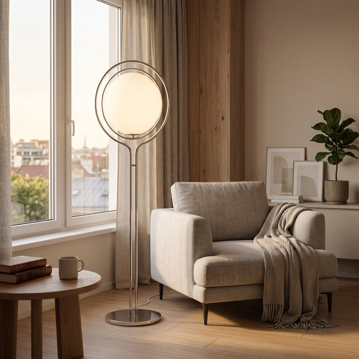 Globe Floor Lamp - Round Base with Ring Frame