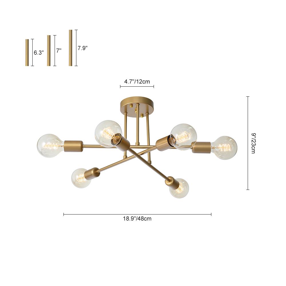Gold Sputnik Ceiling Light | Mid-Century 6-Light Semi-Flush Light
