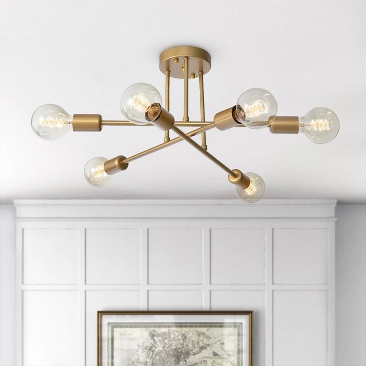 Gold Sputnik Ceiling Light | Mid-Century 6-Light Semi-Flush Light
