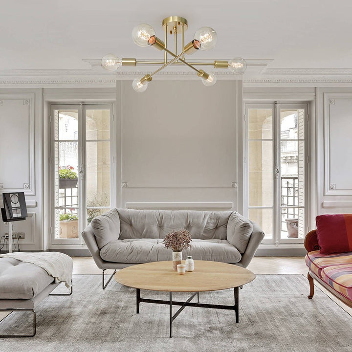 Gold Sputnik Ceiling Light | Mid-Century 6-Light Semi-Flush Light