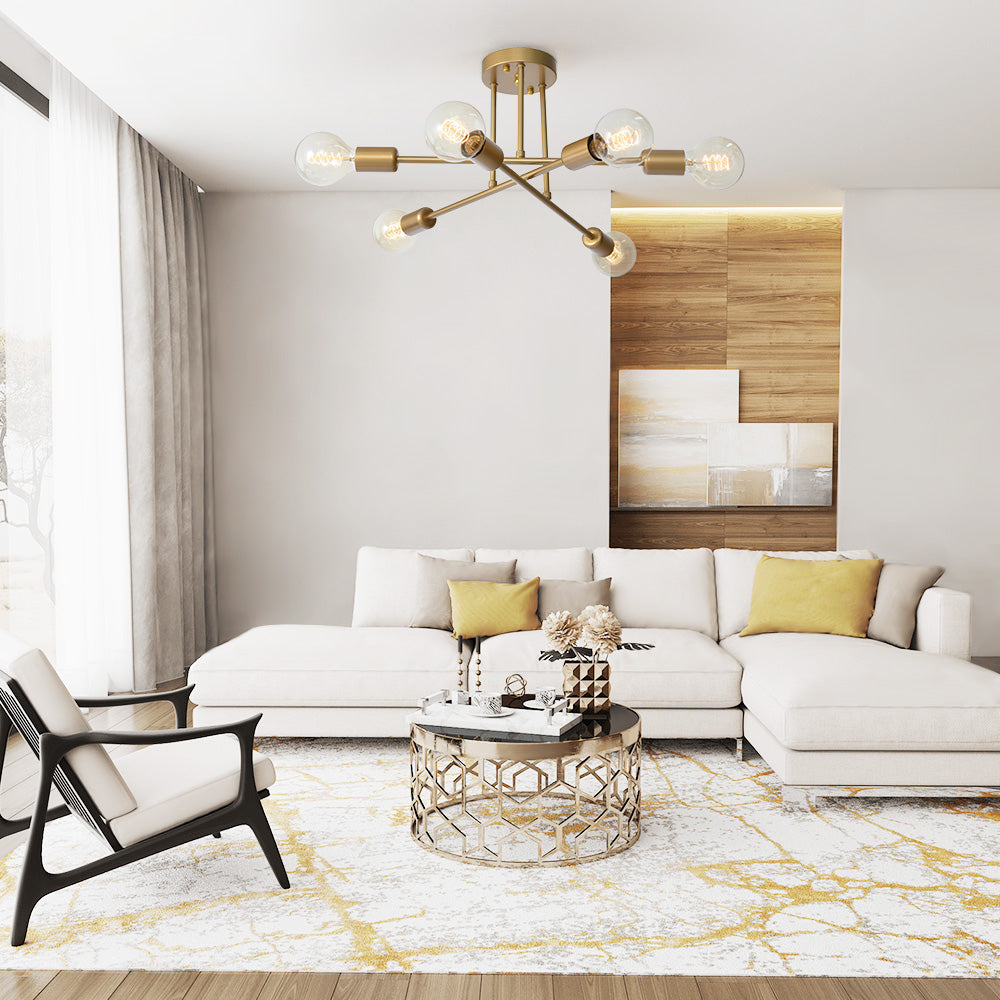 Gold Sputnik Ceiling Light | Mid-Century 6-Light Semi-Flush Light