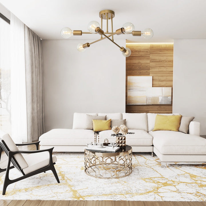 Gold Sputnik Ceiling Light | Mid-Century 6-Light Semi-Flush Light