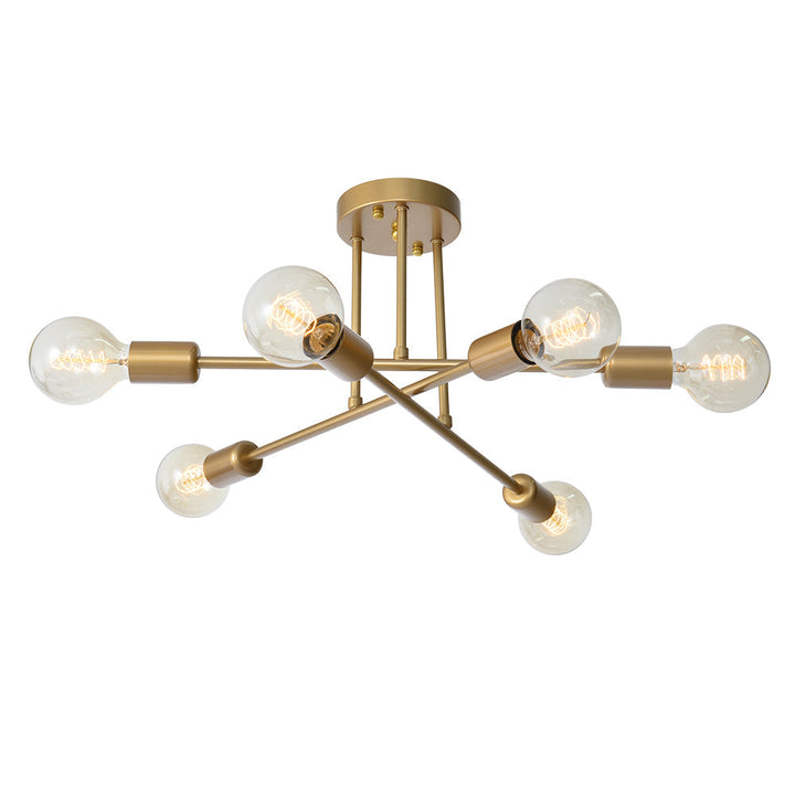 Gold Sputnik Ceiling Light | Mid-Century 6-Light Semi-Flush Light