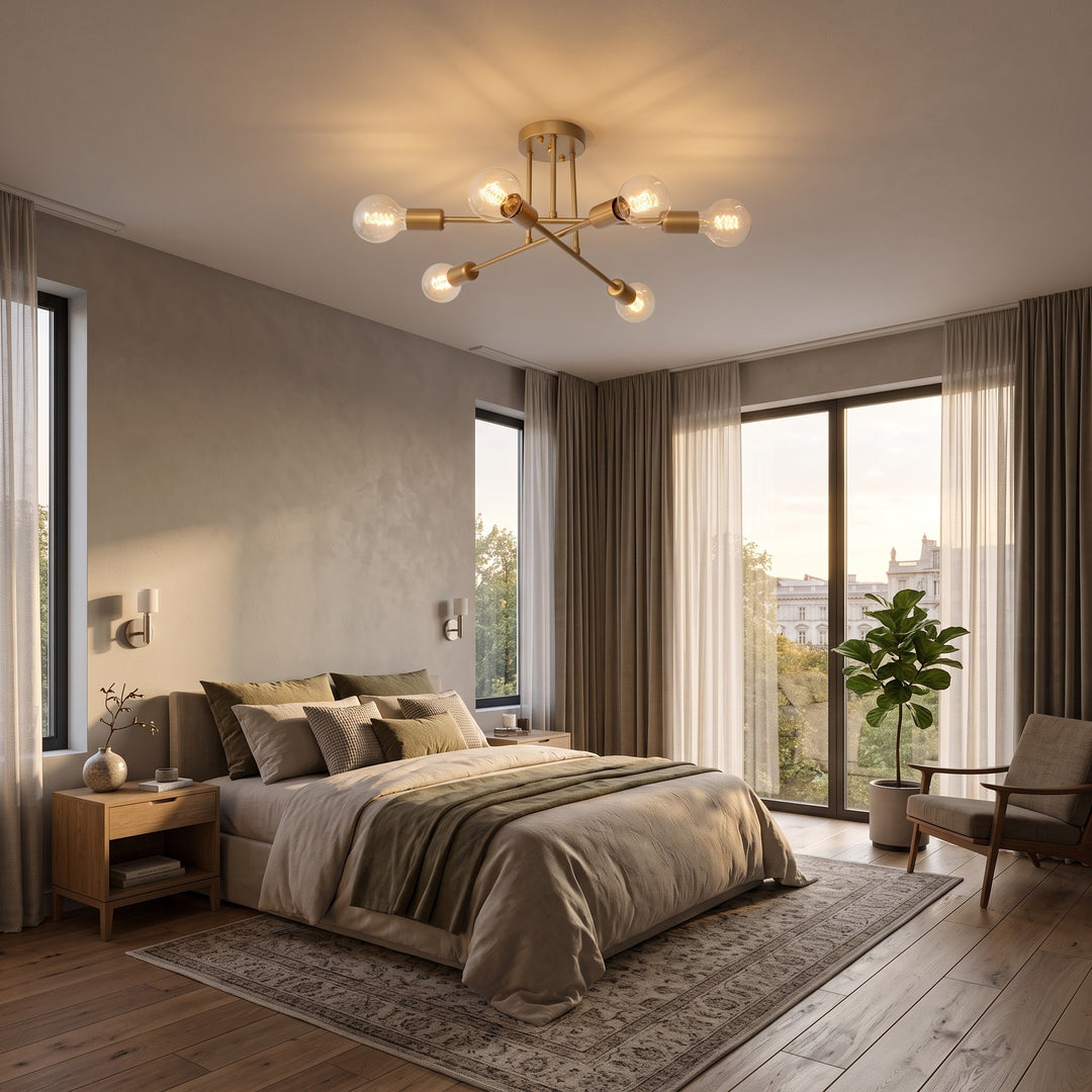 Gold Sputnik Ceiling Light styled in a home interior