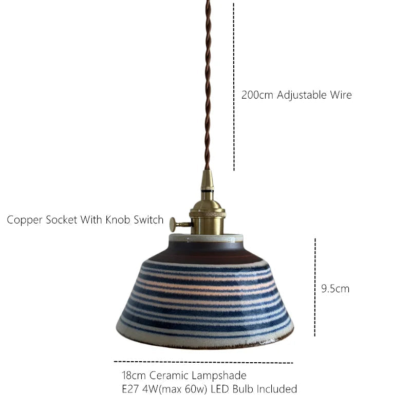 Hand-Painted Ceramic Pendant Light | Artisan Brass Pendant Lamp