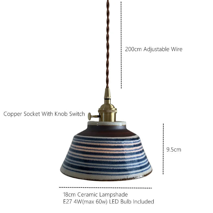Hand-Painted Ceramic Pendant Light | Artisan Brass Pendant Lamp