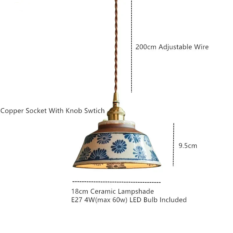 Hand-Painted Ceramic Pendant Light | Artisan Brass Pendant Lamp
