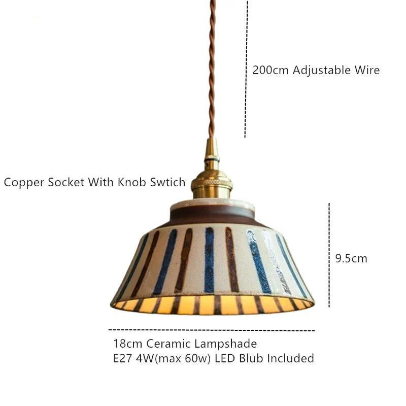 Hand-Painted Ceramic Pendant Light | Artisan Brass Pendant Lamp