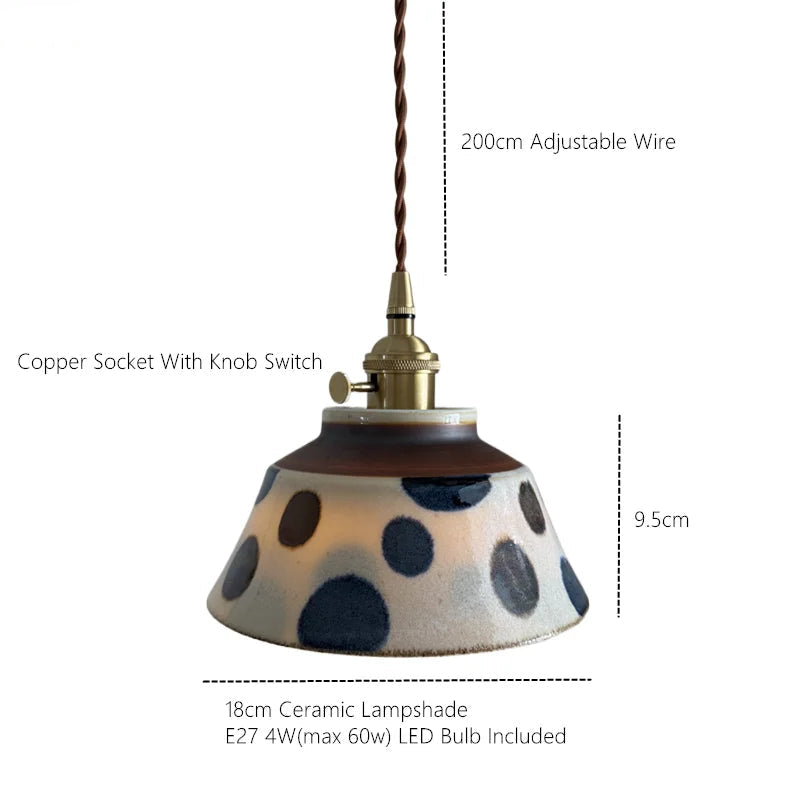 Hand-Painted Ceramic Pendant Light | Artisan Brass Pendant Lamp