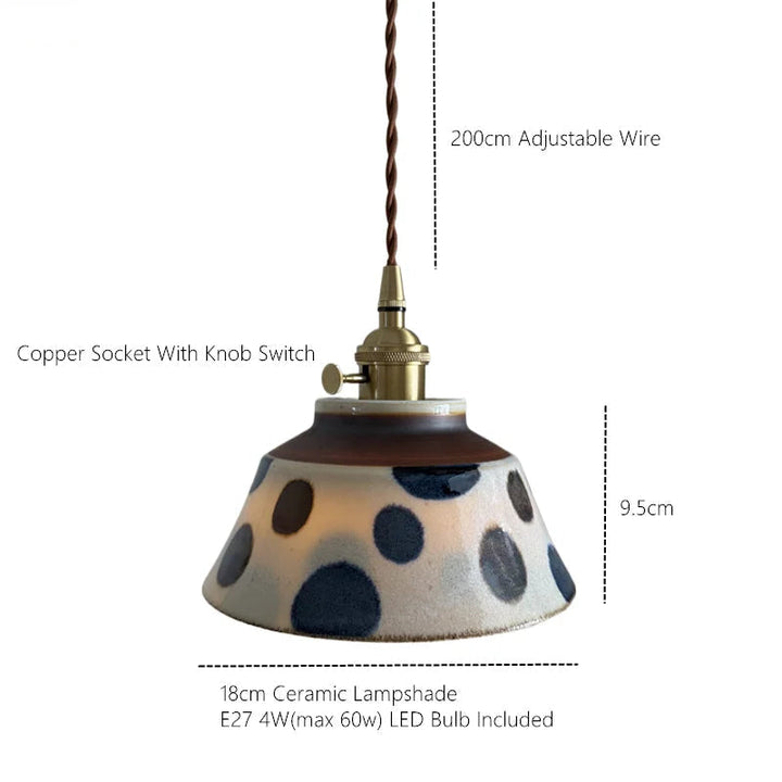 Hand-Painted Ceramic Pendant Light | Artisan Brass Pendant Lamp