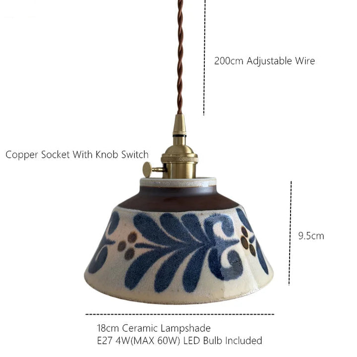 Hand-Painted Ceramic Pendant Light | Artisan Brass Pendant Lamp