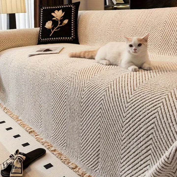 Herringbone Sofa Cover | Anti-Slip Microfibre Sofa Throw