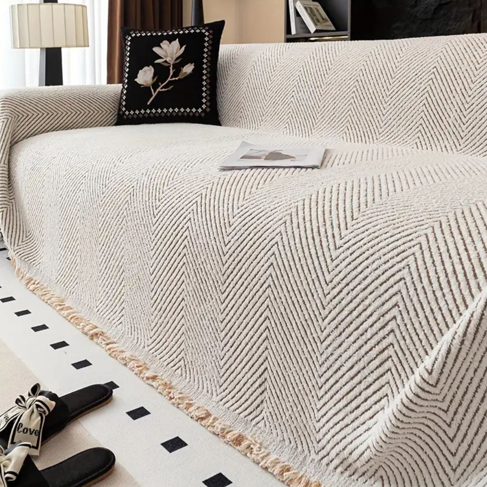 Herringbone Sofa Cover in Ivory