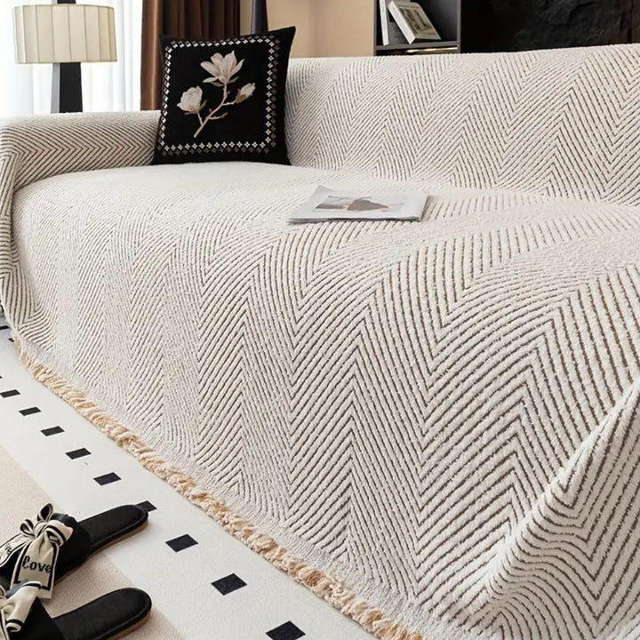 Herringbone Sofa Cover in Ivory