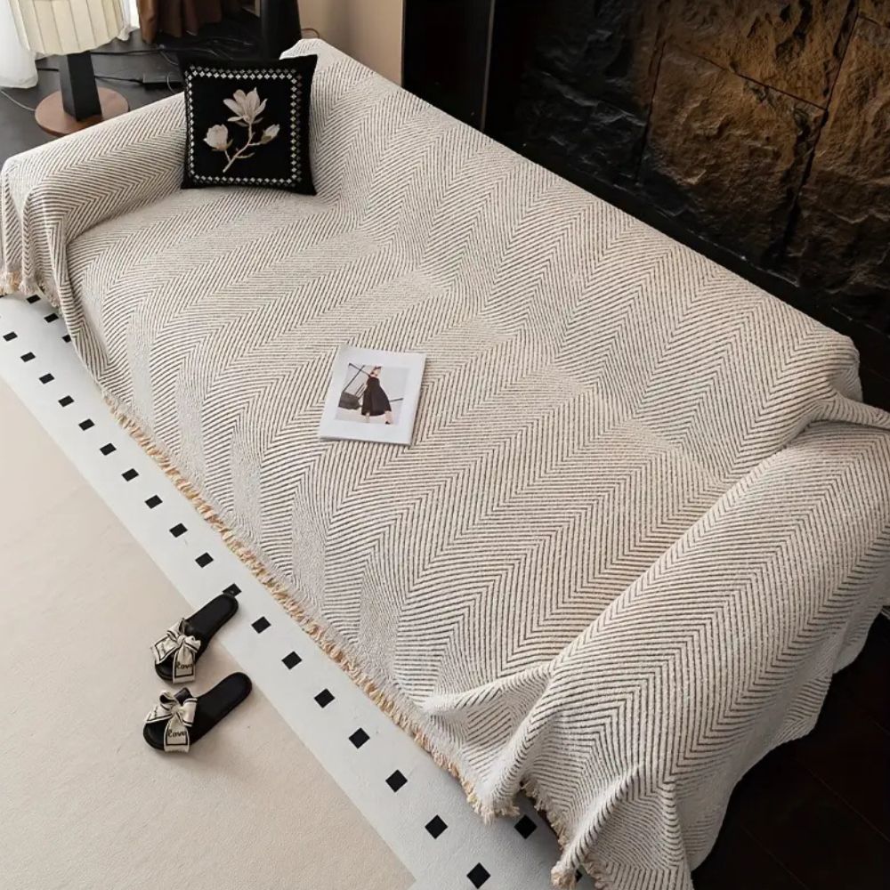 Herringbone Sofa Cover | Anti-Slip Microfibre Sofa Throw