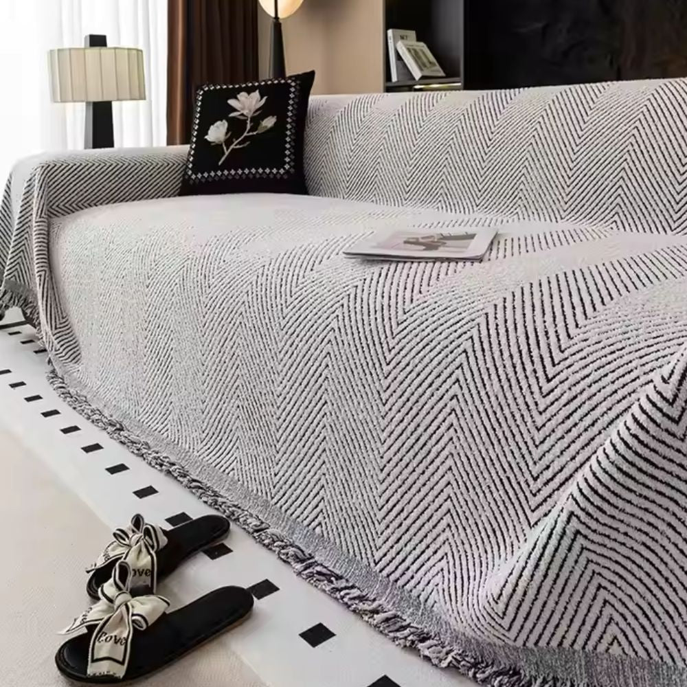Herringbone Sofa Cover in Charcoal