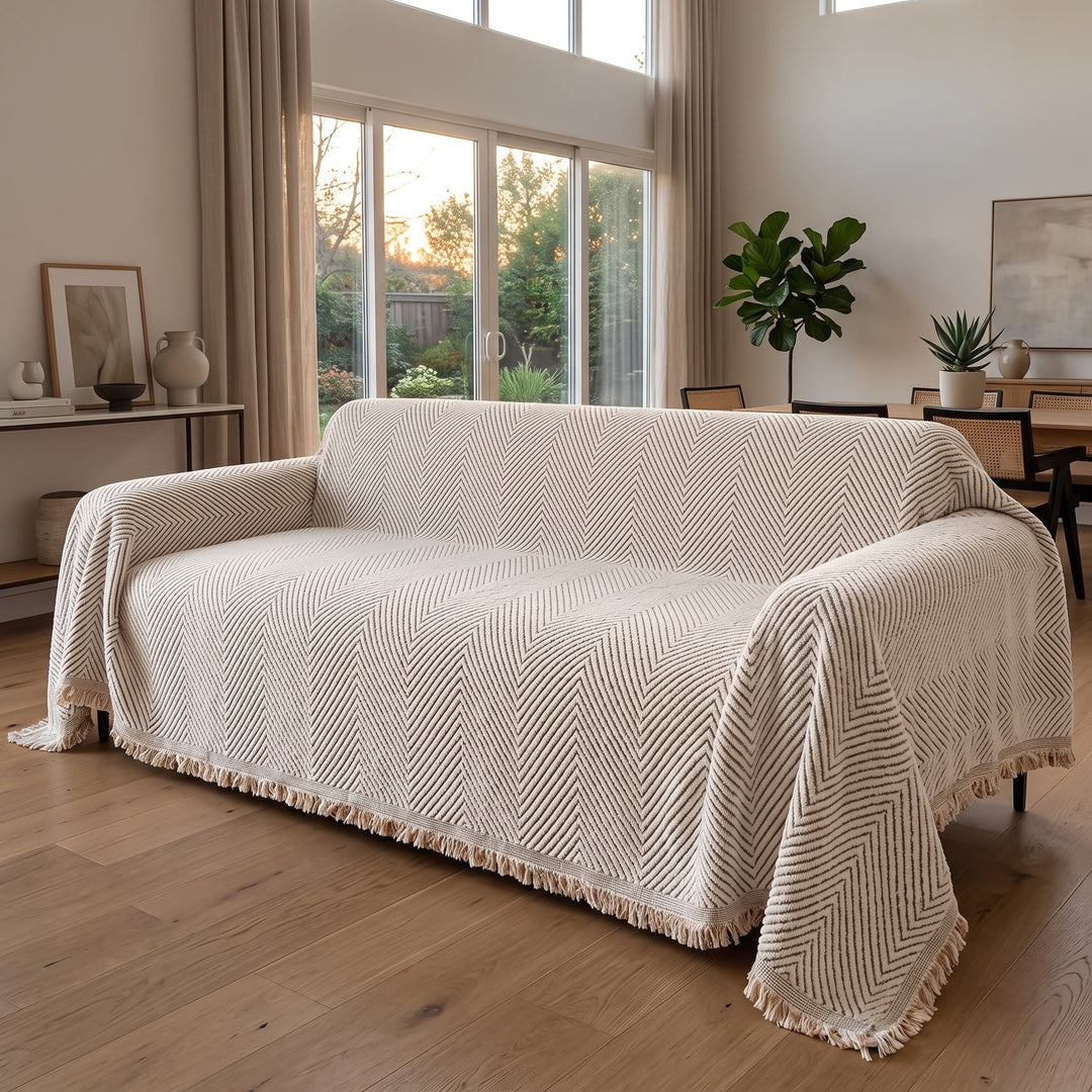 Herringbone Sofa Cover styled in a home interior