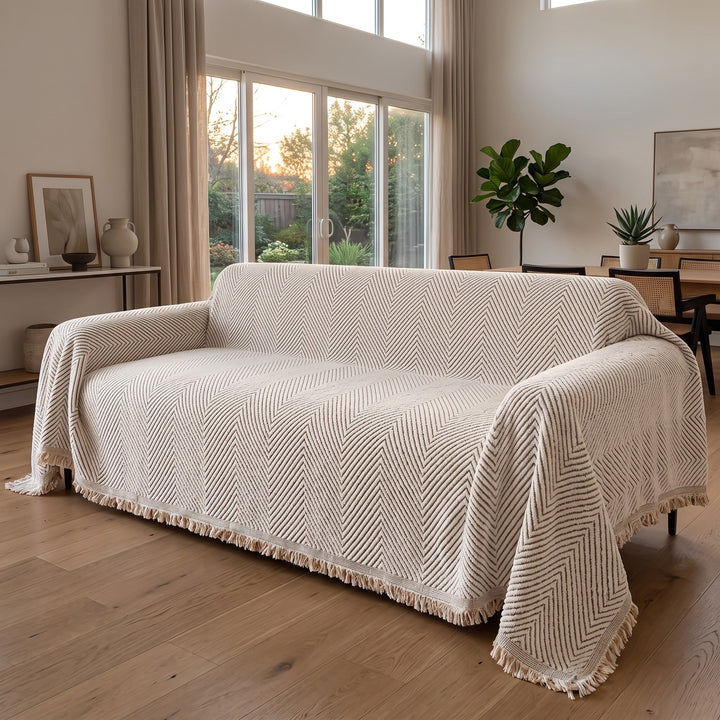 Herringbone Sofa Cover styled in a home interior