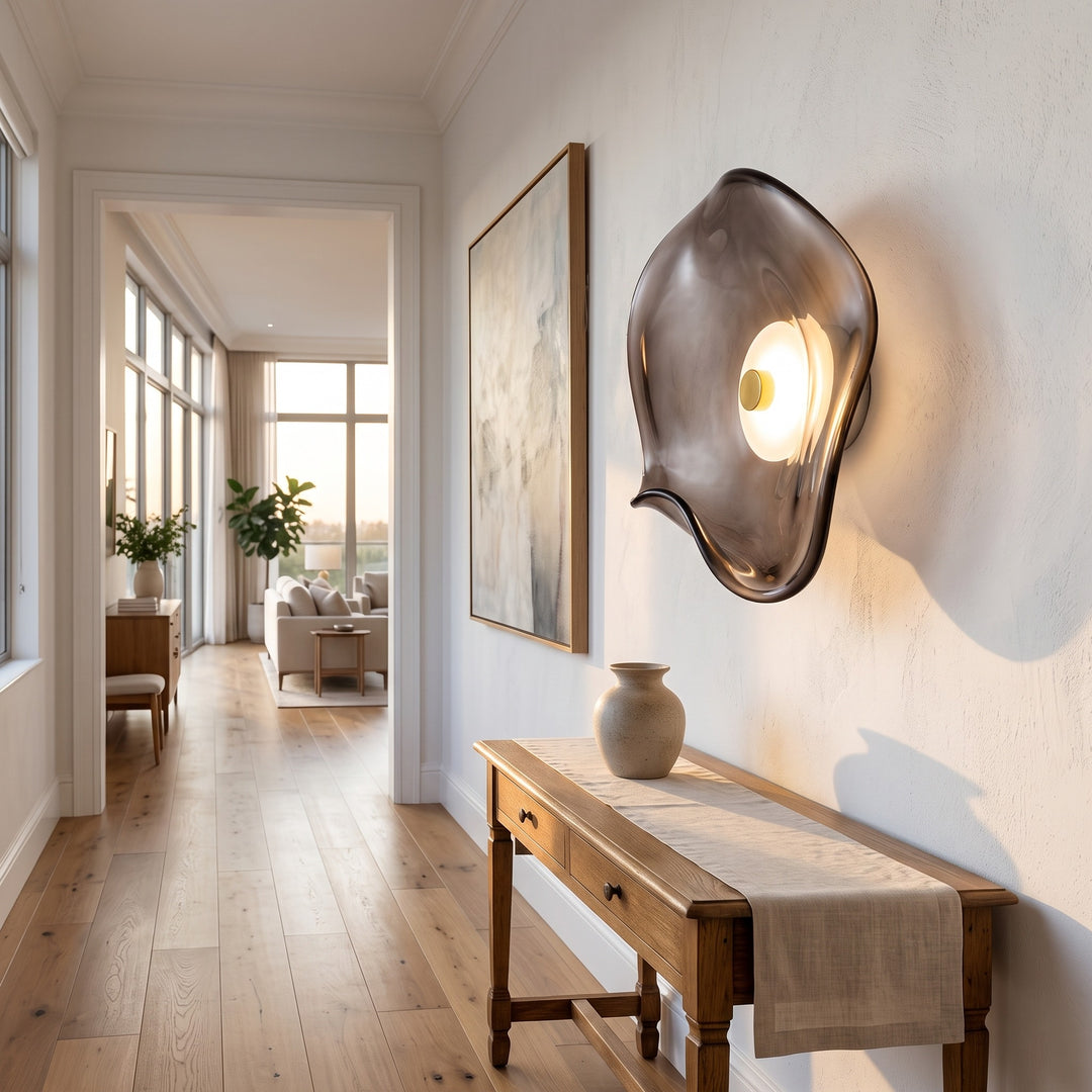 Wall Lamp with Curved Glass Shade - Modern Sculptural