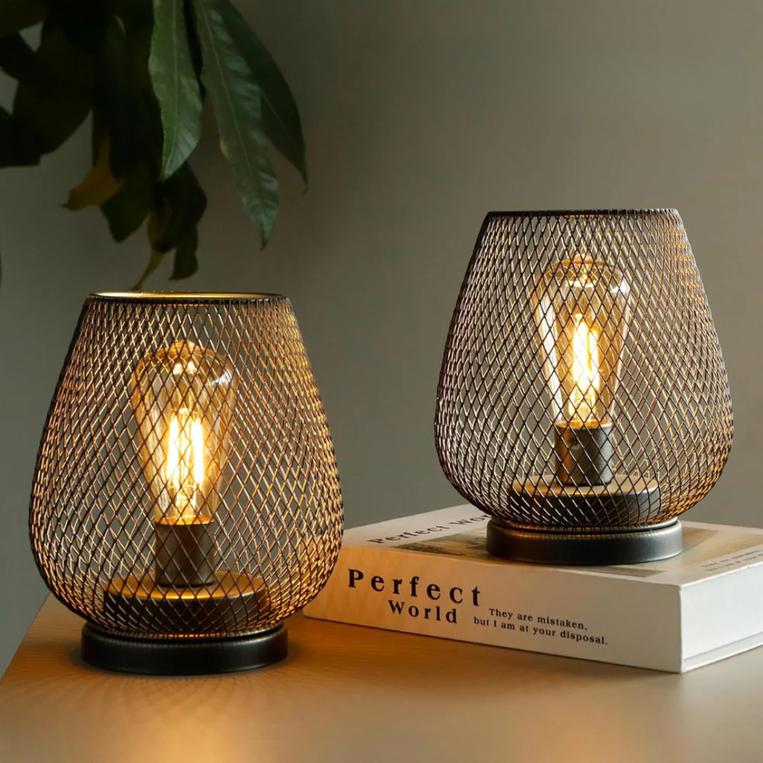 Metal Cage Cordless Table Lamp | Battery Powered Edison Bulb Lamp