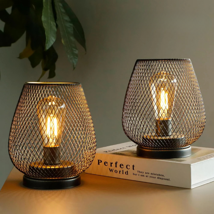 Metal Cage Cordless Table Lamp | Battery Powered Edison Bulb Lamp