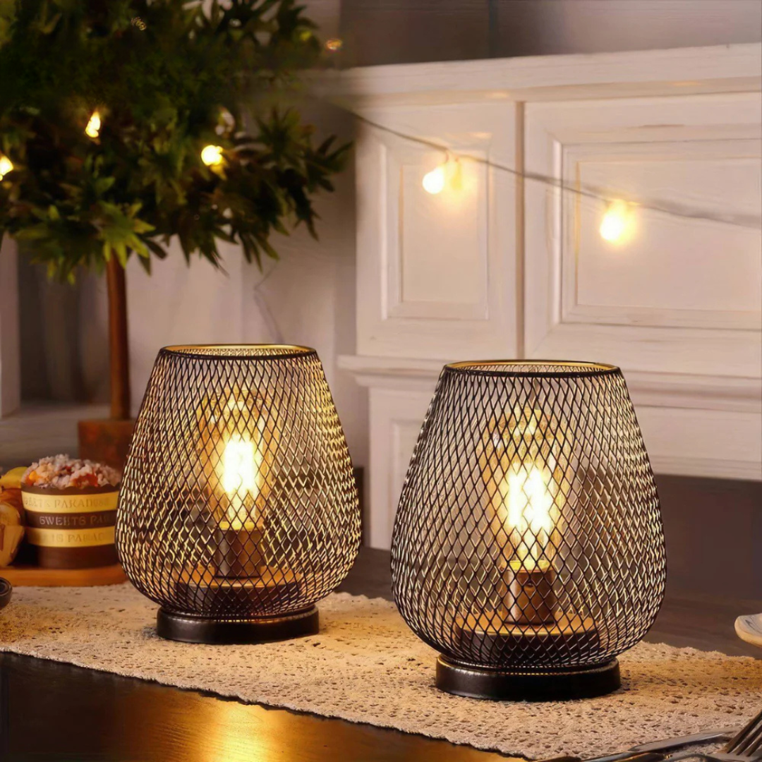 Metal Cage Cordless Table Lamp | Battery Powered Edison Bulb Lamp