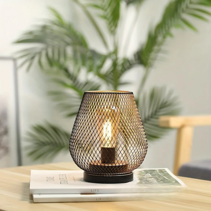 Metal Cage Cordless Table Lamp | Battery Powered Edison Bulb Lamp
