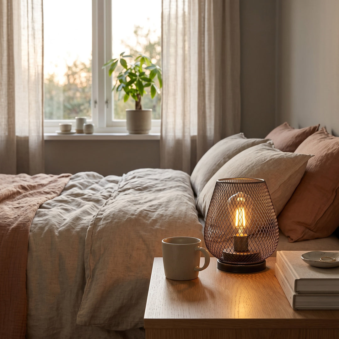 Metal Cage Cordless Table Lamp styled in a home interior
