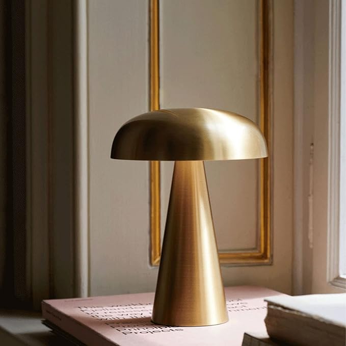 Metal Mushroom Table Lamp | Cordless Warm Glow Bedside Lamp