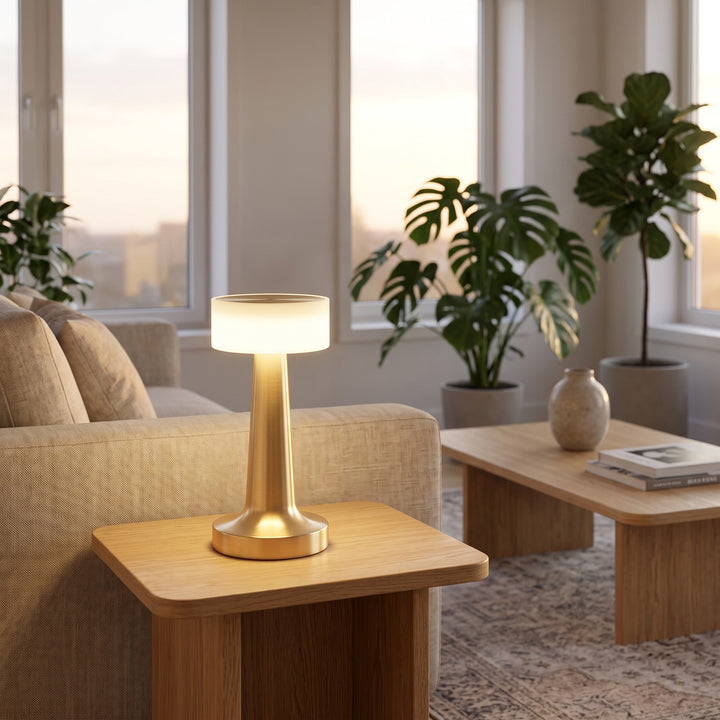 Metallic Disc Table Lamp styled in a home interior