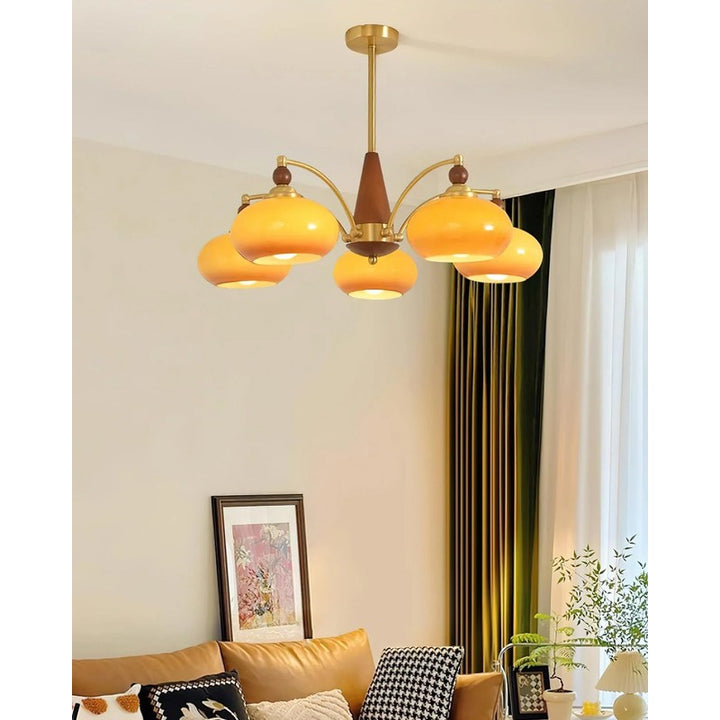 Mid-Century Modern Chandelier - Gold Finish with Dome Shades