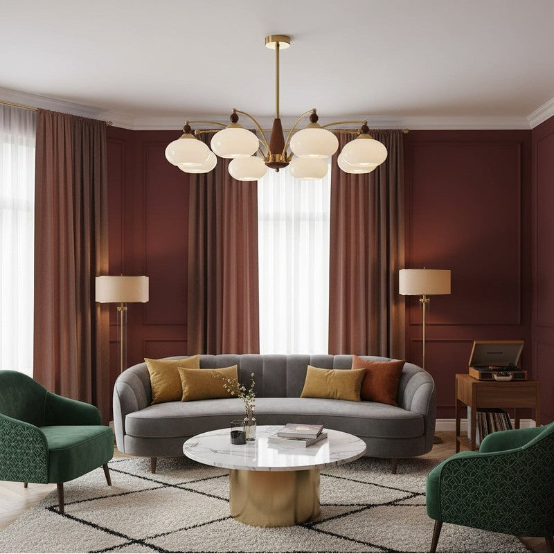 Mid-Century Modern Chandelier - Gold Finish with Dome Shades