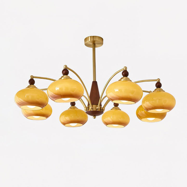 Mid-Century Modern Chandelier - Gold Finish with Dome Shades