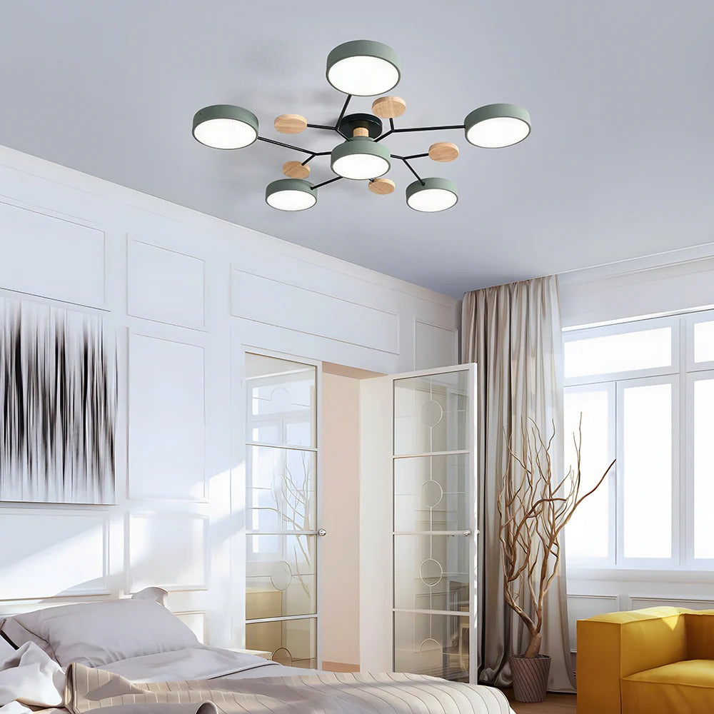 Modern LED Semi-Flush Ceiling Light | Round Multi-Arm Chandelier