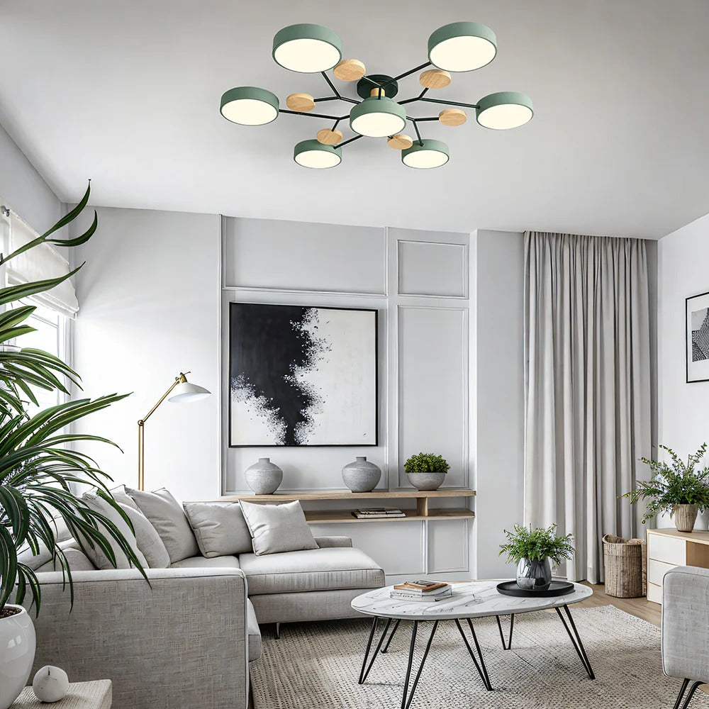 Modern LED Semi-Flush Ceiling Light | Round Multi-Arm Chandelier