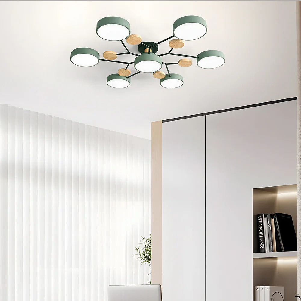 Modern LED Semi-Flush Ceiling Light | Round Multi-Arm Chandelier