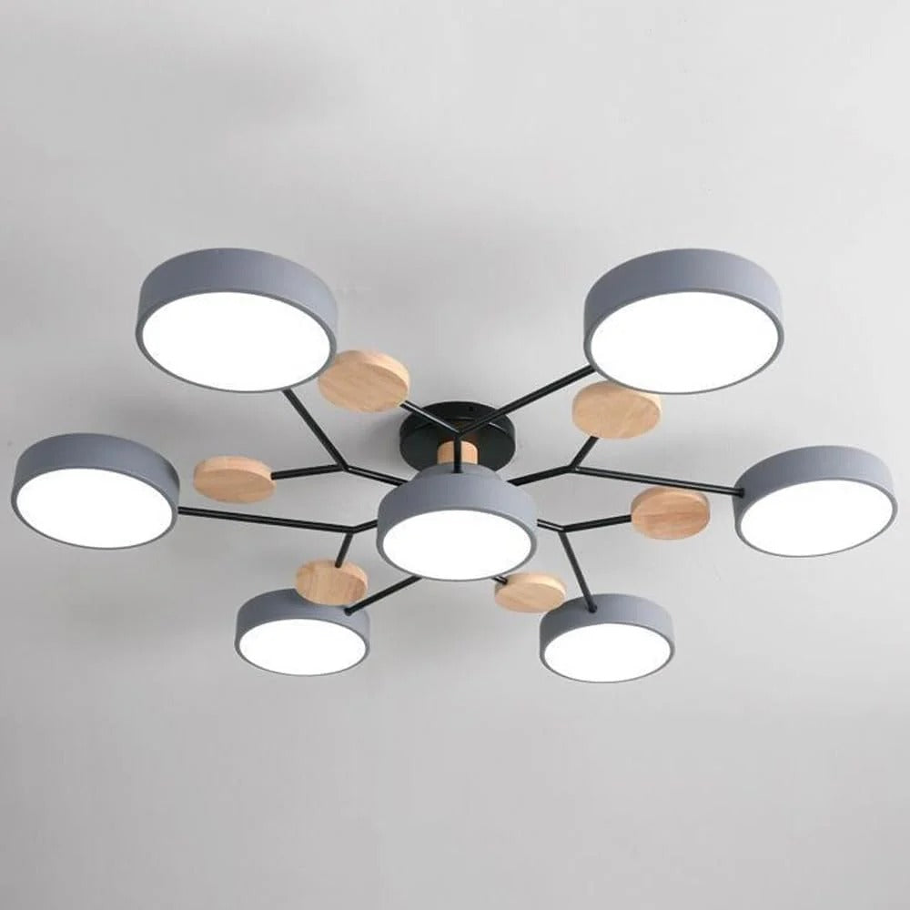 Modern LED Semi-Flush Ceiling Light | Round Multi-Arm Chandelier