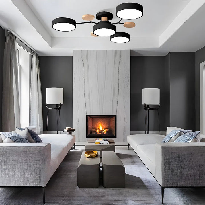 Modern LED Semi-Flush Ceiling Light | Round Multi-Arm Chandelier