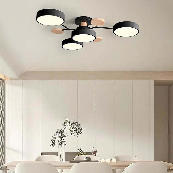 Modern LED Semi-Flush Ceiling Light | Round Multi-Arm Chandelier