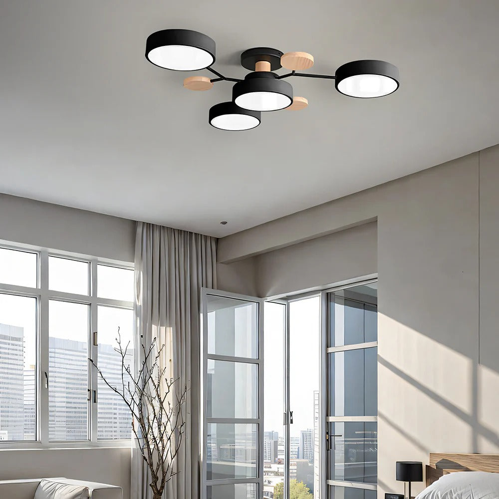 Modern LED Semi-Flush Ceiling Light | Round Multi-Arm Chandelier