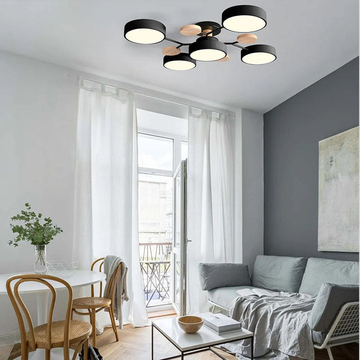 Modern LED Semi-Flush Ceiling Light | Round Multi-Arm Chandelier