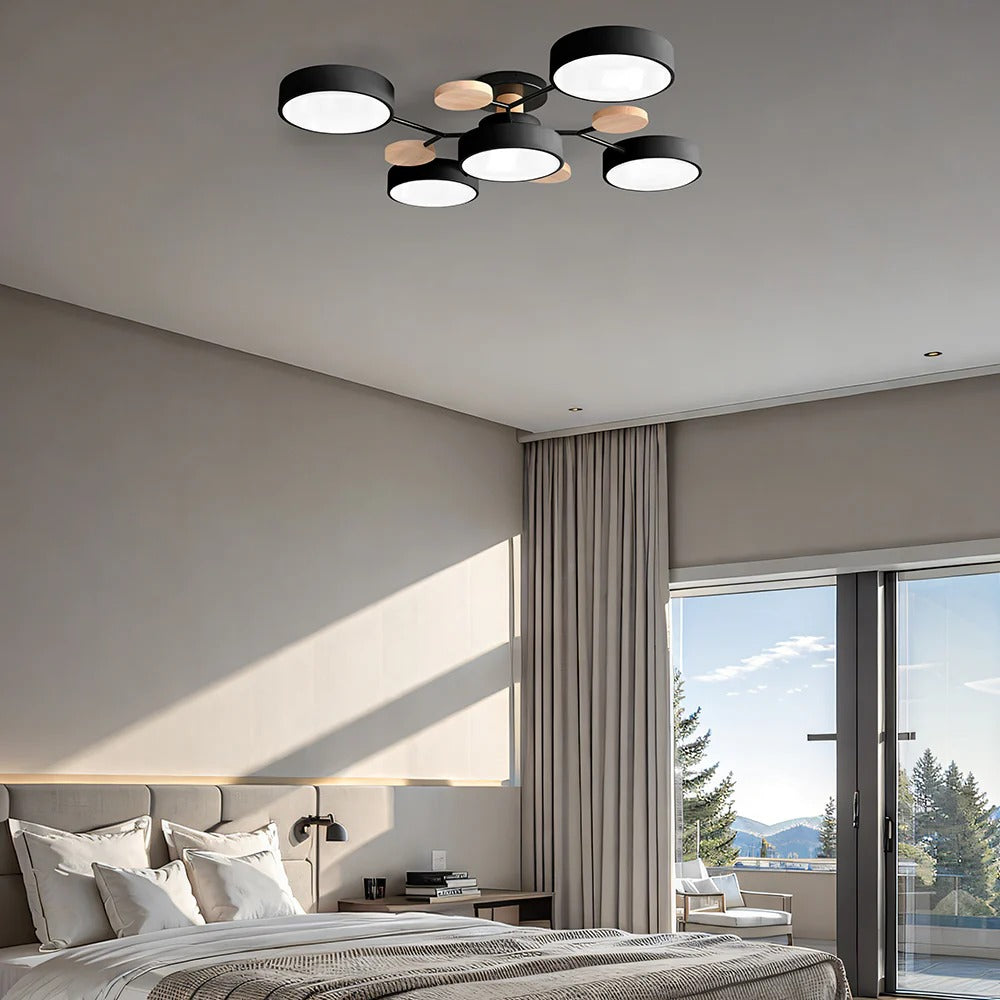 Modern LED Semi-Flush Ceiling Light | Round Multi-Arm Chandelier