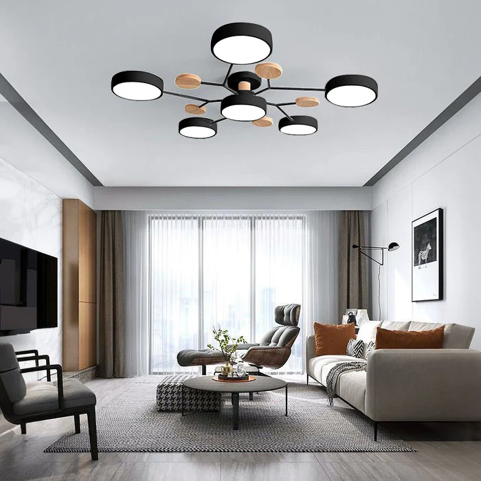 Modern LED Semi-Flush Ceiling Light in Black